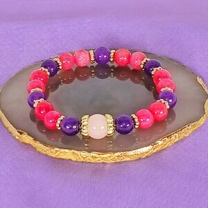 Rose Quartz Amethyst Rhodochrosite Stretch Bracelet Y2K February Birthstone 00s